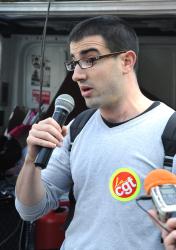 Syndicaliste Cgt inspecteur du travail au rassemblement devant le Ministère des finances pour demander la réintégration de Yann Le Merrer Postier