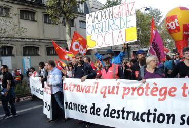 Manifestation contre la loi Travail XXL 19 Octobre Paris tête de cortège et Philippe Martinez manifeste à Marseille