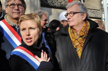 Pierre Laurent Pcf Clémentine Autain Eric Coquerel au rassemblement de soutien aux 9 militants Cgt de PSA Poissy