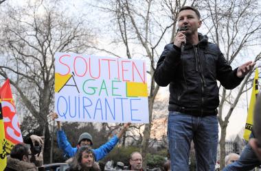 Olivier Besancenot au rassemblement contre le licenciement de Gaël Quirante