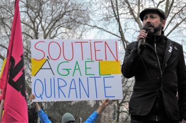 Arnaud Bordier Sud Ptt du 35 Ile et Vilaine 80em jour de lutte venu en soutien contre le licenciement de Gaël Quirante 26 mars 2018 Paris