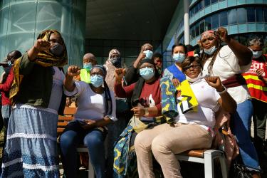 FRANCE - SOCIAL - DEMONSTRATION - GATHERING OF IBIS WORKERS IN FRONT OF ACCOR HEADQUARTERS