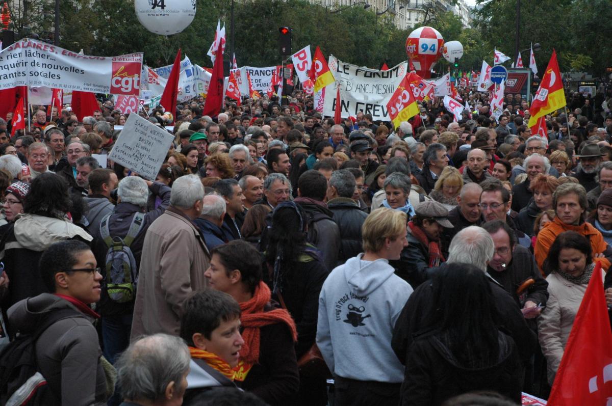 avenue des gobelins Paris, manifestation contre le projet gouvernemental de réforme des retraites.