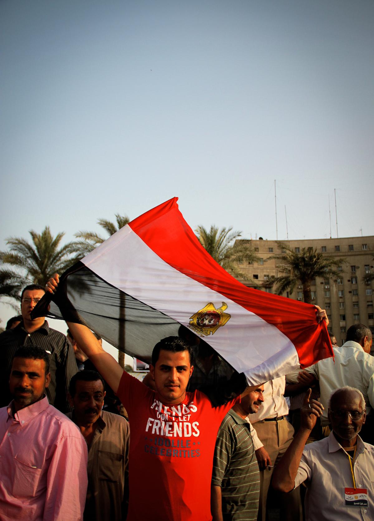 Jeune manifestant brandissant le drapeau égyptien