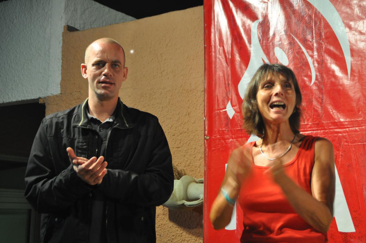 Salah Hamouri du Front populaire de libération de la Palestine et Christine Poupin du NPA