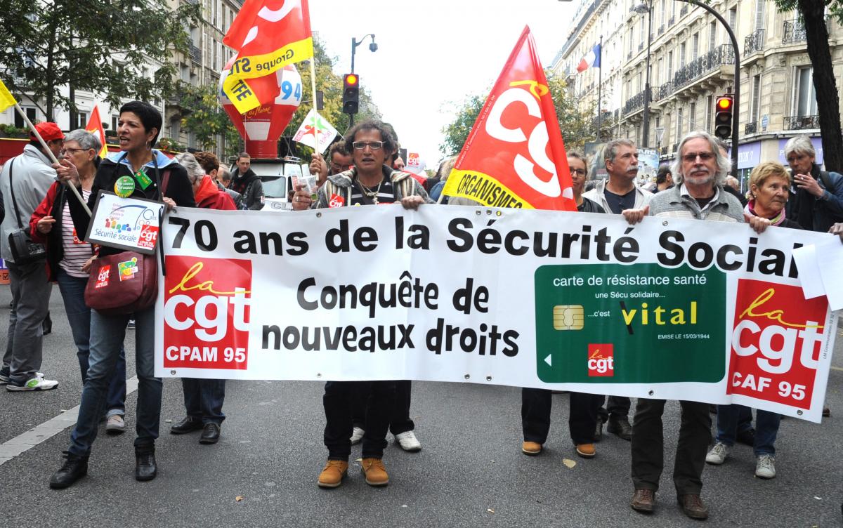 Banderole Cgt CPAM 70 ans de la sécurité sociale