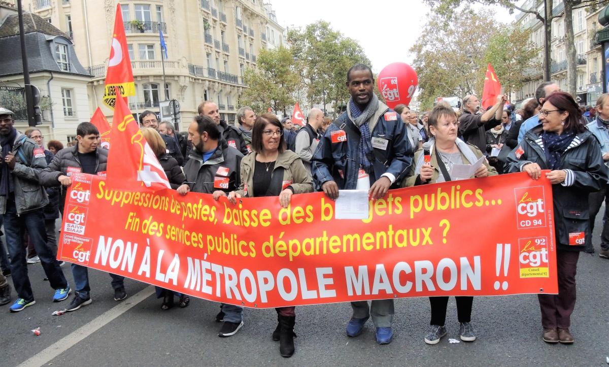 Non à la Métropole Macron suppressions de postes baisse des budjets publics