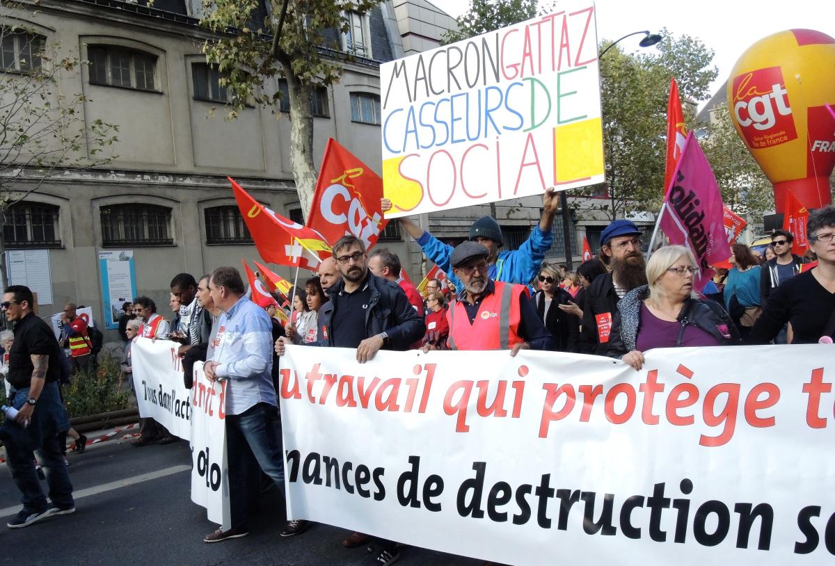 Manifestation contre la loi Travail XXL 19 Octobre Paris tête de cortège et Philippe Martinez manifeste à Marseille