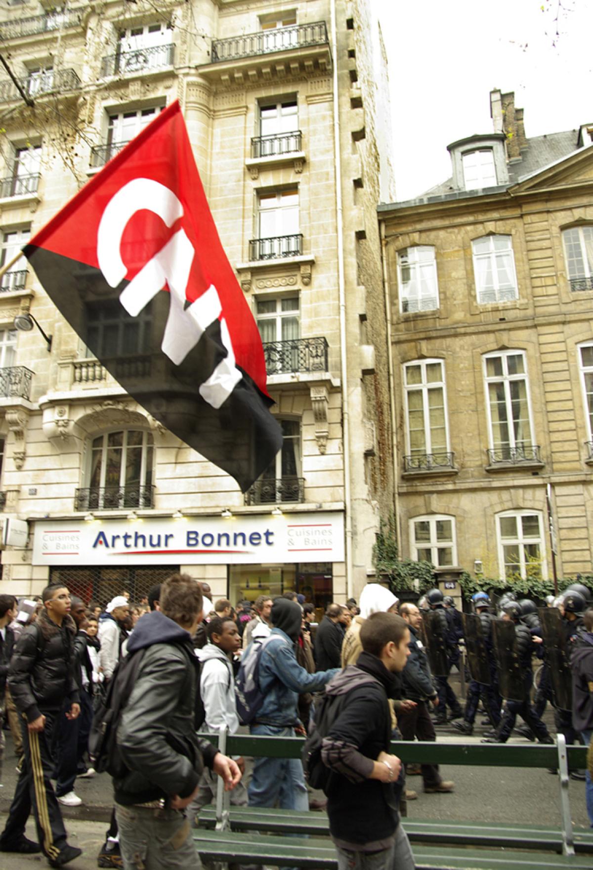 Tête de cortège de la manif des lycéens et des profs à Paris le 1er avril 2008