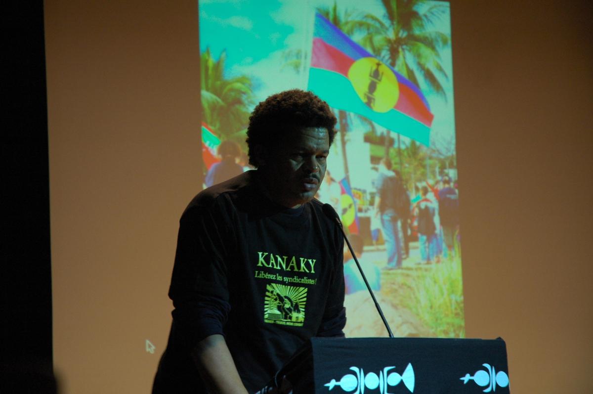 Elie DOMOTA du LKP Guadeloupe en solidarité des sept de l' USTKE