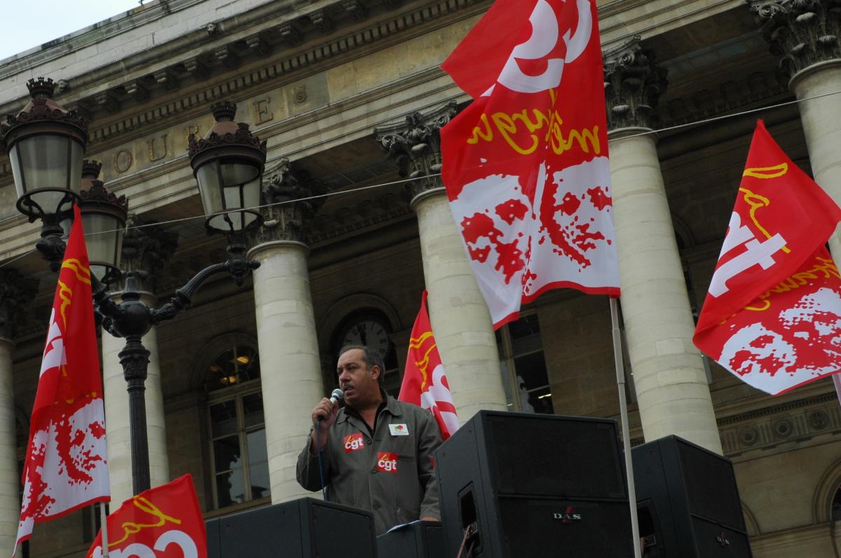 Fédéral de la métallurgie Cgt devant la Bourse de Paris