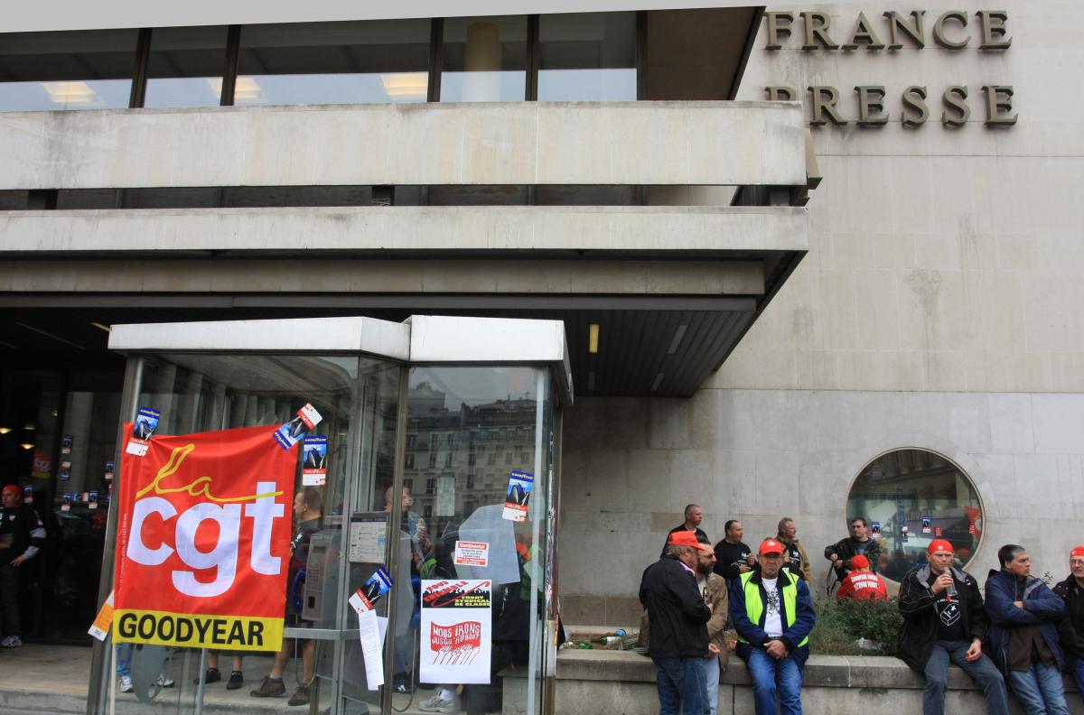 Agence France Presse place de la Bourse, en grève ce jour là