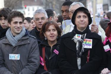 Emmanuel Zemmour (UNEF), Annick Coupé(Solidaires) et Bernadette Groison (FSU)