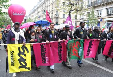 Carré de tête du syndicat Solidaires à la Manifestation du 1er Mai 2015 Paris
