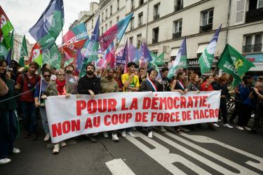 FRANCE - SOCIAL - POLITICS - DEMONSTRATION AGAINST MACRON S COUP DE FORCE