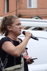 FRANCE - TOULOUSE - MANIFESTATION DE SOUTIEN AU PEUPLE PALESTINIEN - PRISE DE PAROLE DE PAULINE SALINGUE.