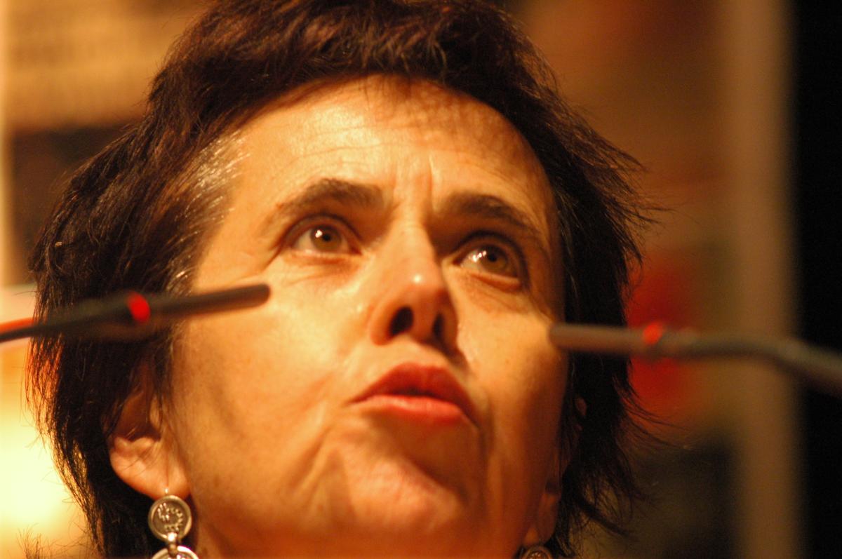 Portrait d'Annick Coupé porte parole de l'Union syndicale Solidaires,SUD.