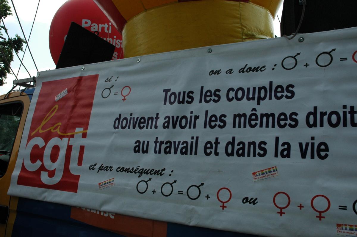 banderole Cgt,Tous les couples doivent avoir les mêmes droits au travail et dans la vie.