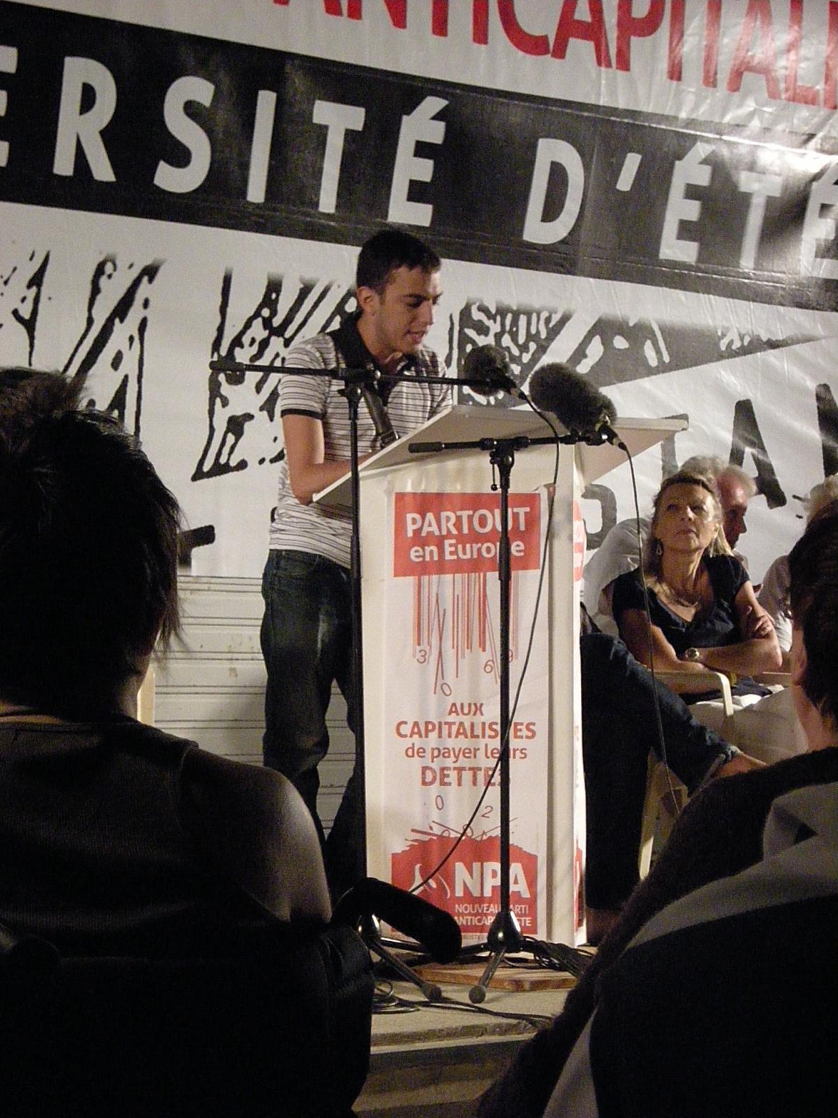 Meeting unitaire retraites le 27 août 2010. Intervention d'Aznan Djebara (Unef)