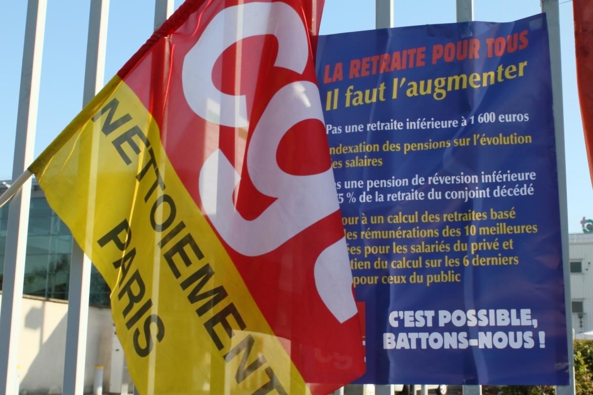 Drapeau CGT nettoiement Paris et affiche