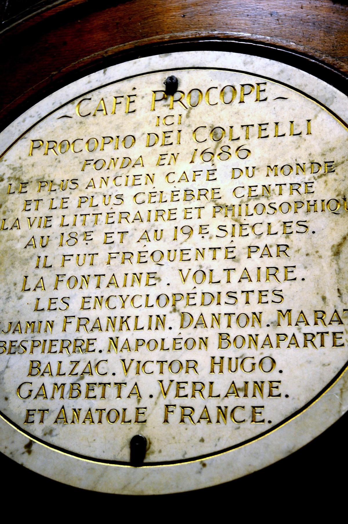 plaque de marbre au Café le Procope
