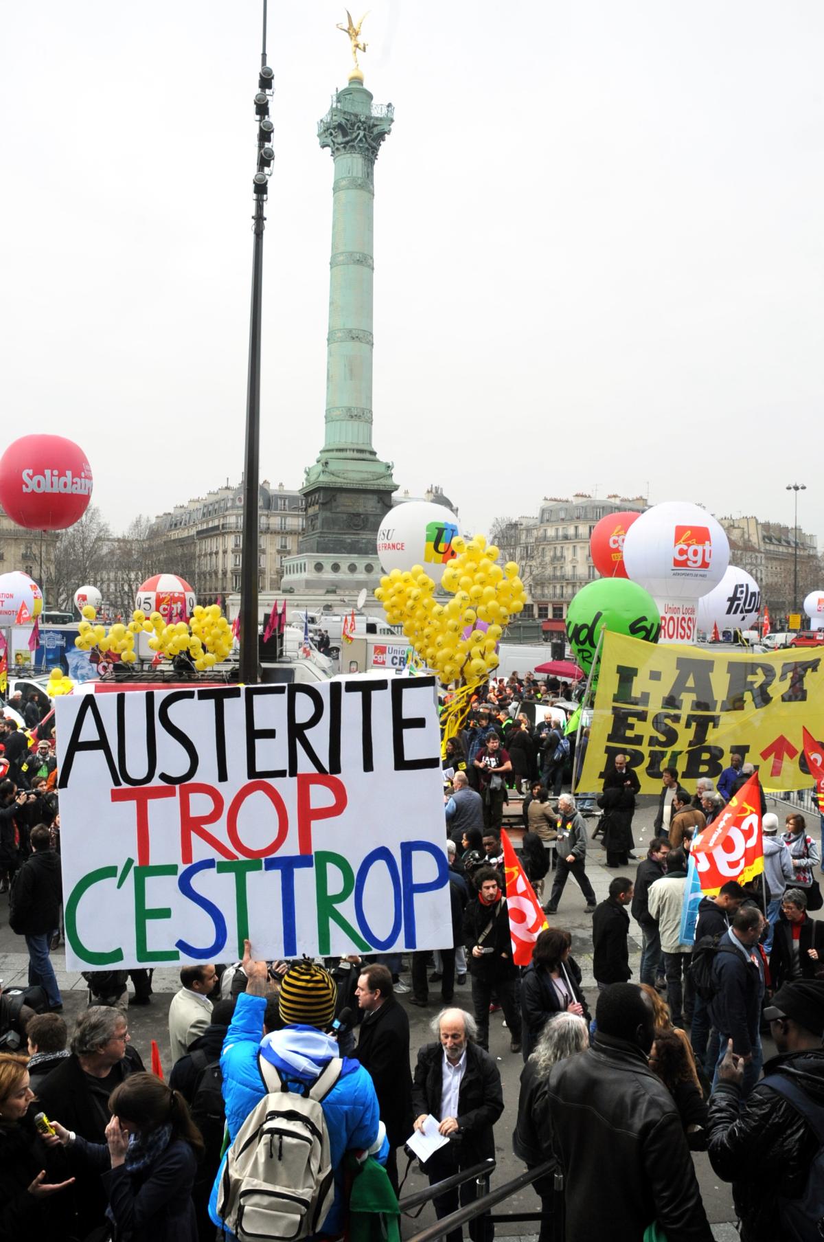 Bastille pancarte Austerité trop c'est trop!