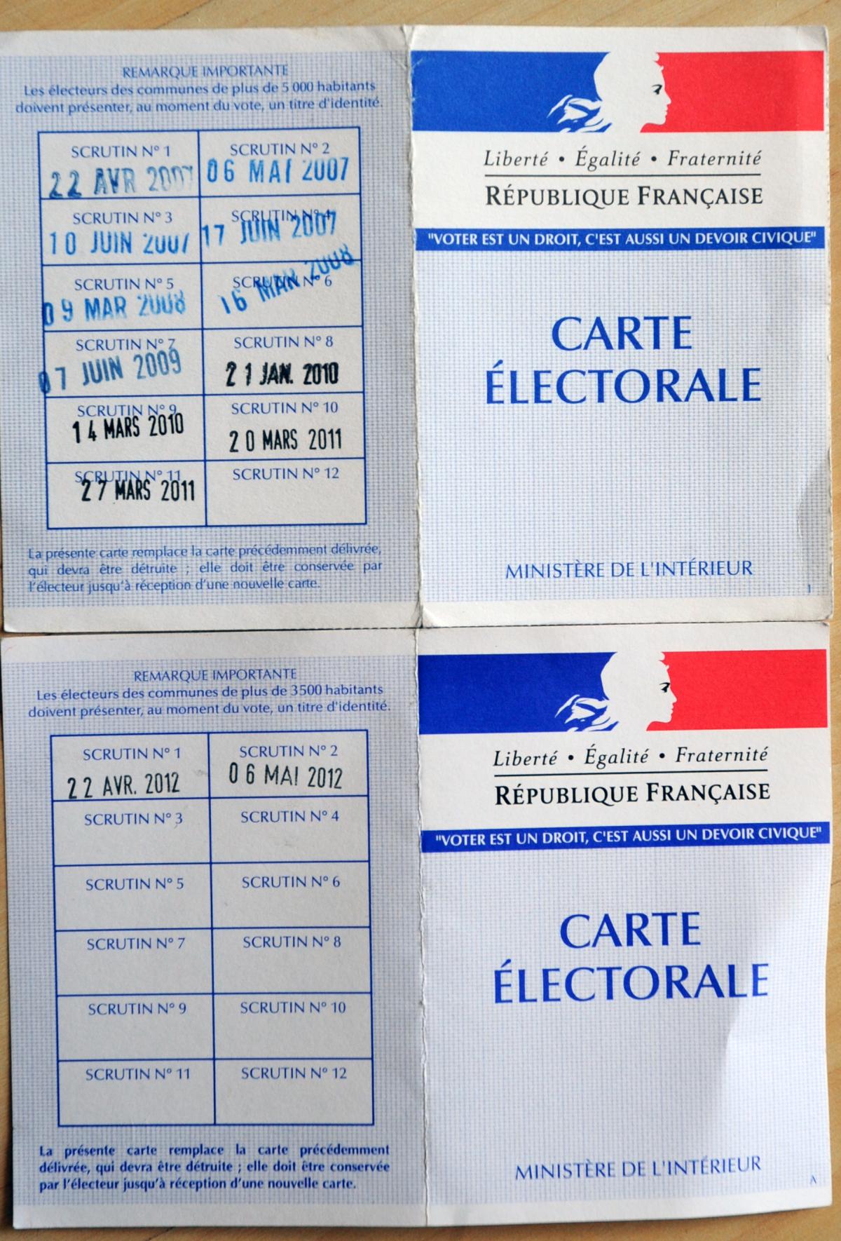 Carte électorale de la République Française liberté égalité fraternité