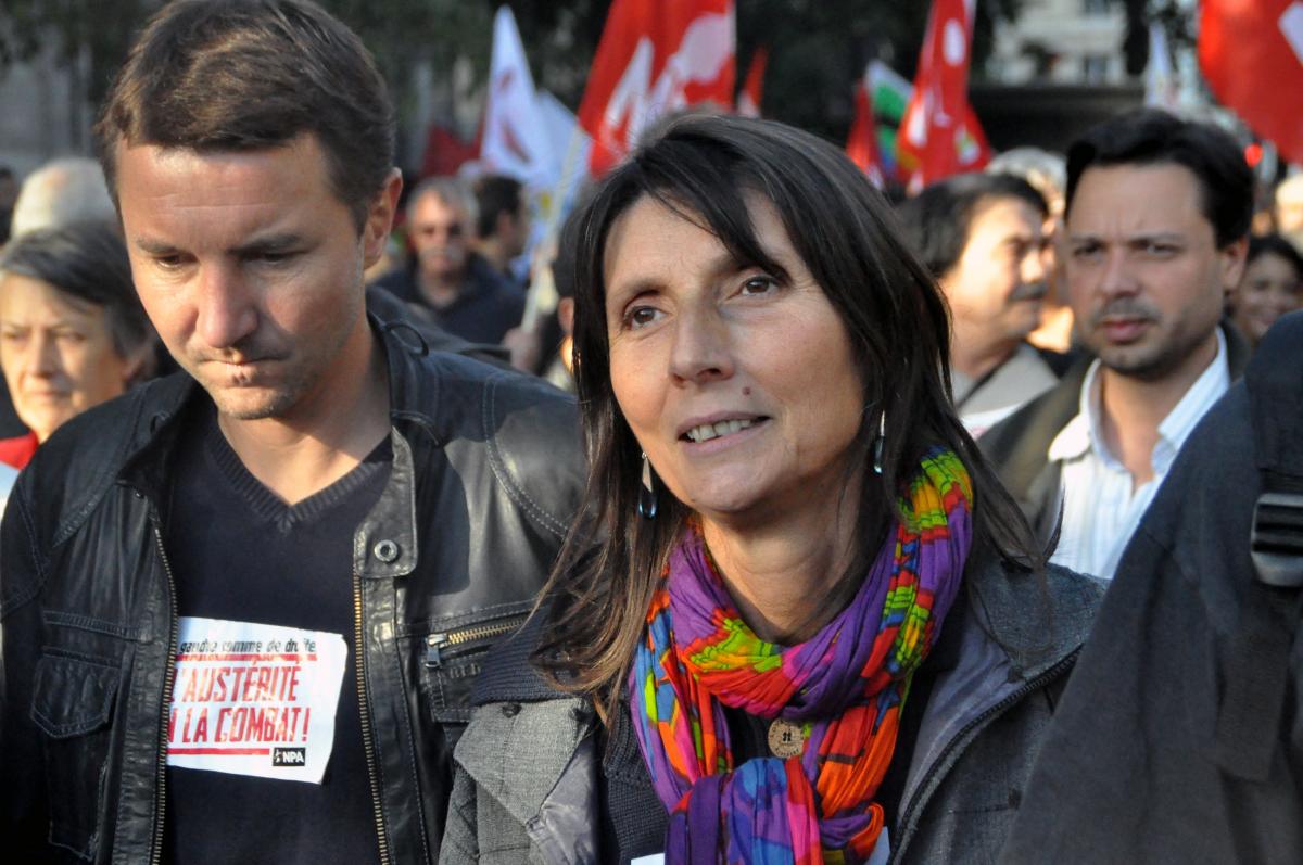 Olivier Besancenot et Christine Poupin à la Manifestation contre