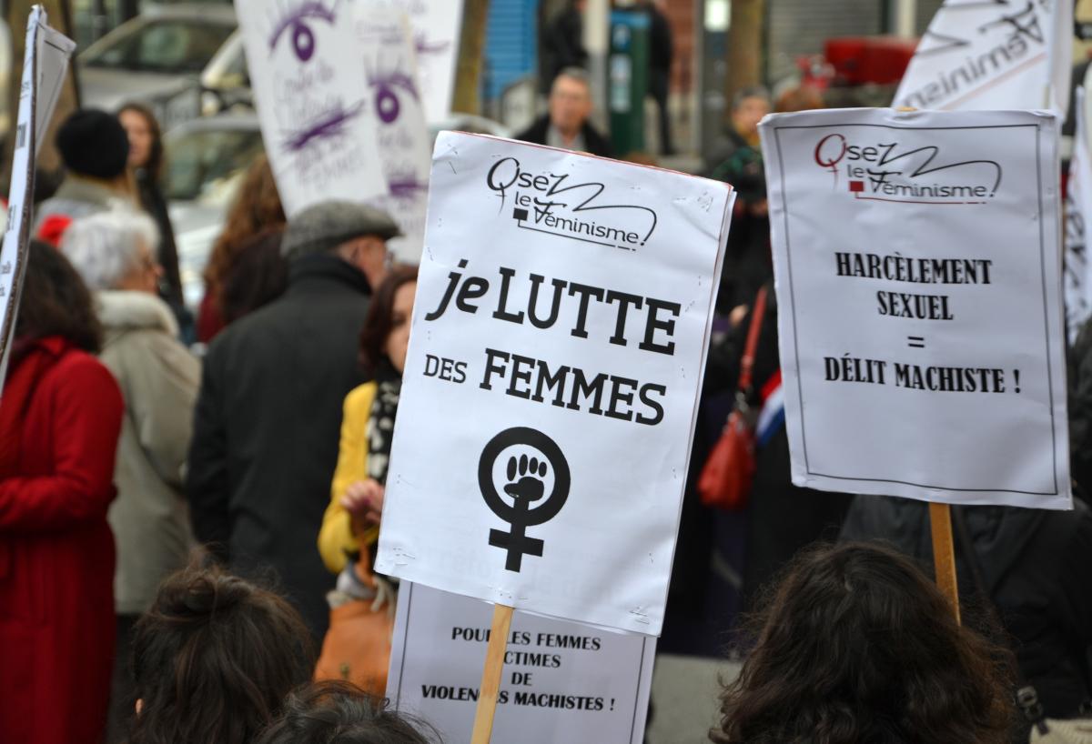 Panonceau je lutte des femmes. Manifestation contre les violences faites aux femmes, dimanche 25 novembre, Paris