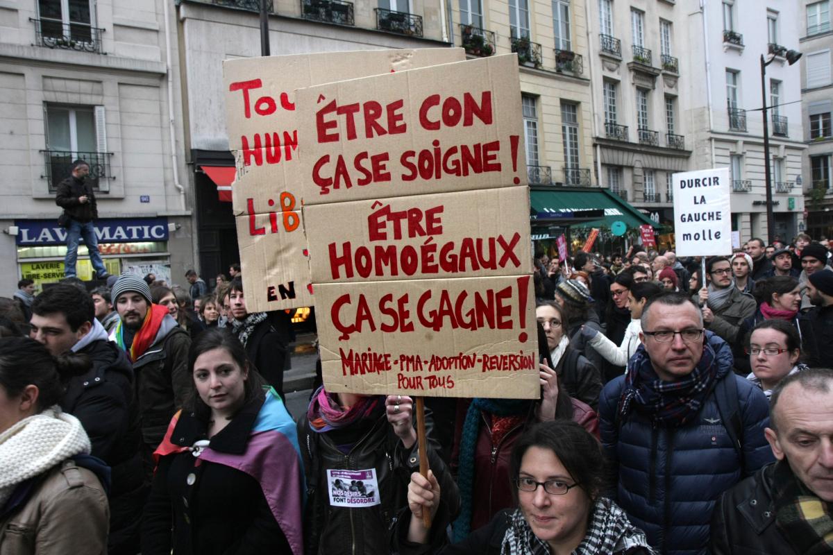 Pancarte Etre con ça se soigne Etre homoegaux ça se gagne!