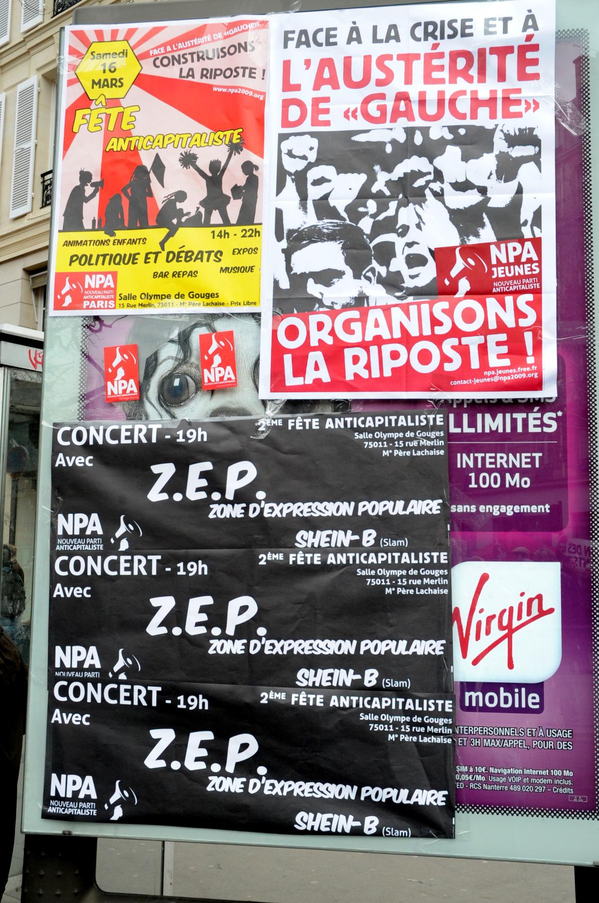 Affiche fête du Npa 75 Paris 16 Mars 2013