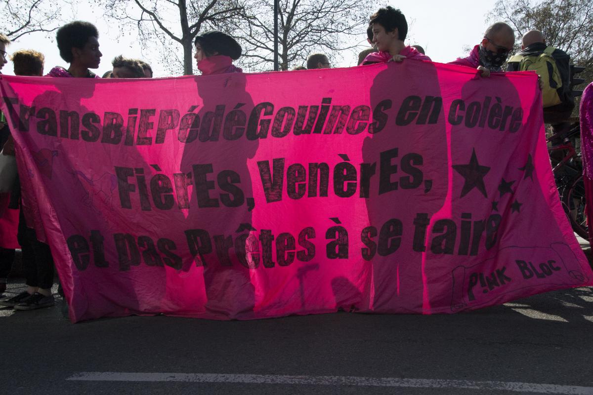 Rassemblement pour l'égalité des droits - Banderole Pink Bloc