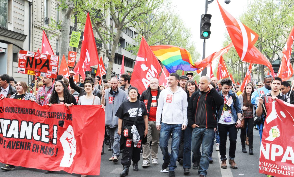 Christine Poupin et Olivier Besancenot cortège Npa en fin de manifestation à Nation