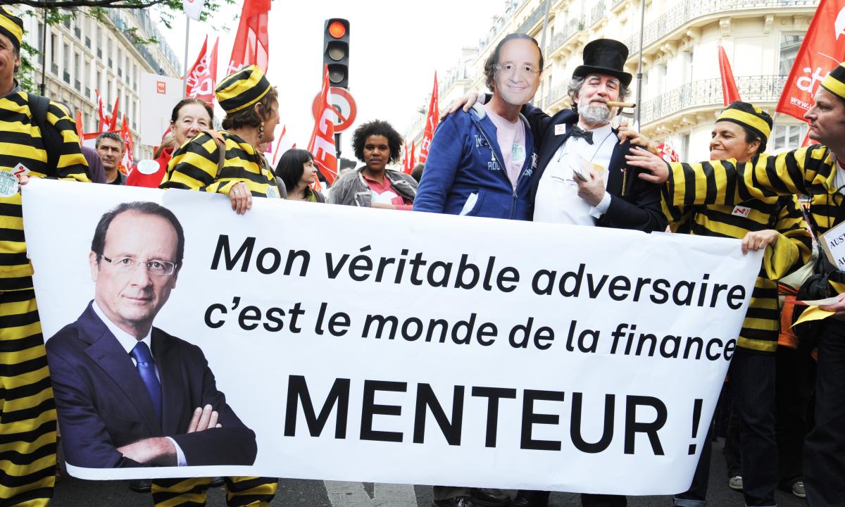 Banderole mon véritable adversaire c'est le monde de la finance menteur !