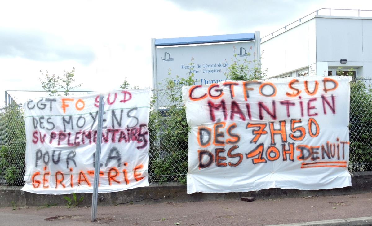 Banderole syndicale secteur Santé AP-HP Des moyens supplémentaires pour la Gériatrie