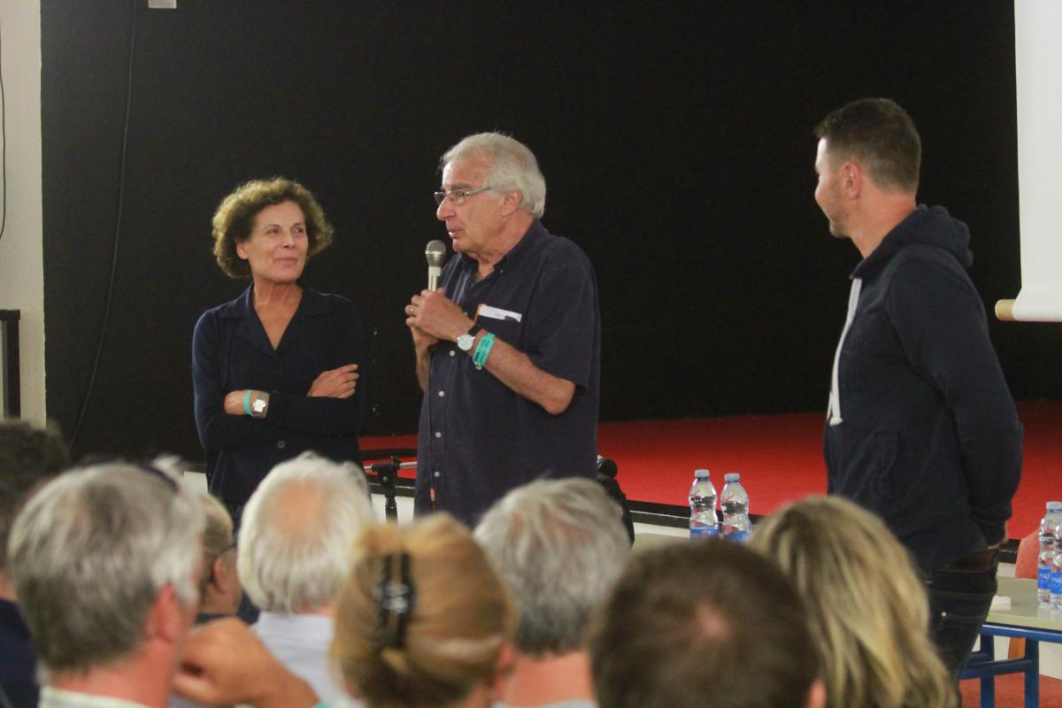 Carmen Castillo, Alain Krivine et Olivier Besancenot, lors de la présentation du film de Carmen Castillo,