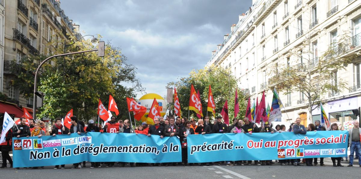 Tête de Manifestation Salaires Retraites Services Publics CGT, FSU, Solidaires, UNEF et UNL chômeurs-euses, jeunes, étudiant-es retraité-es Paris 8 Octobre 2015