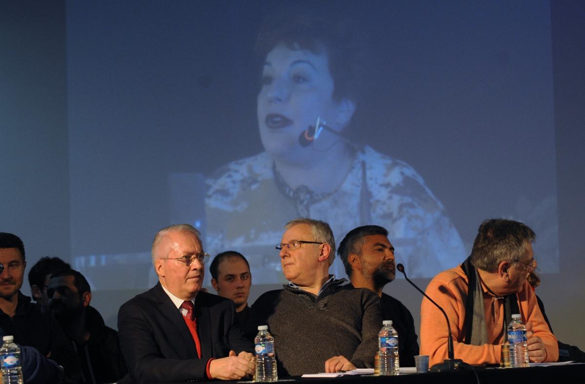 Sur l'écran Esther Benbassa Sénatrice vice présidente de la commission de lois du Sénat EELV