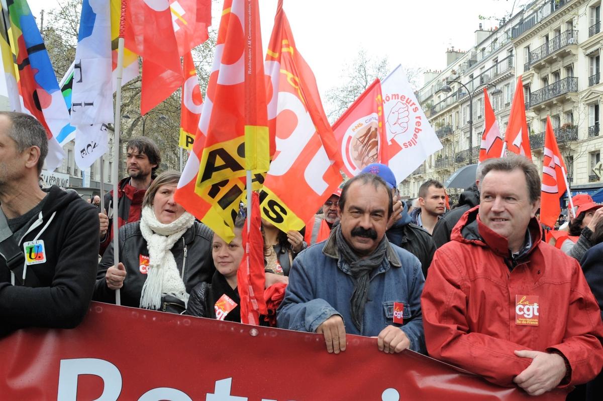 Tête de manifestation Syndicale Philippe Martinez secrétaire général de la Confédération CGT (depuis le 3 février 2015)