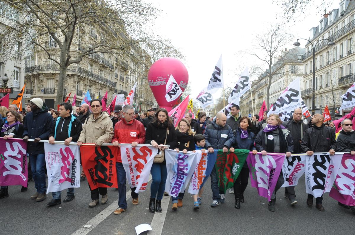 Tête de cortège des syndicats Soldaires contre le projet de loi El'Khomri de réforme du code du travail