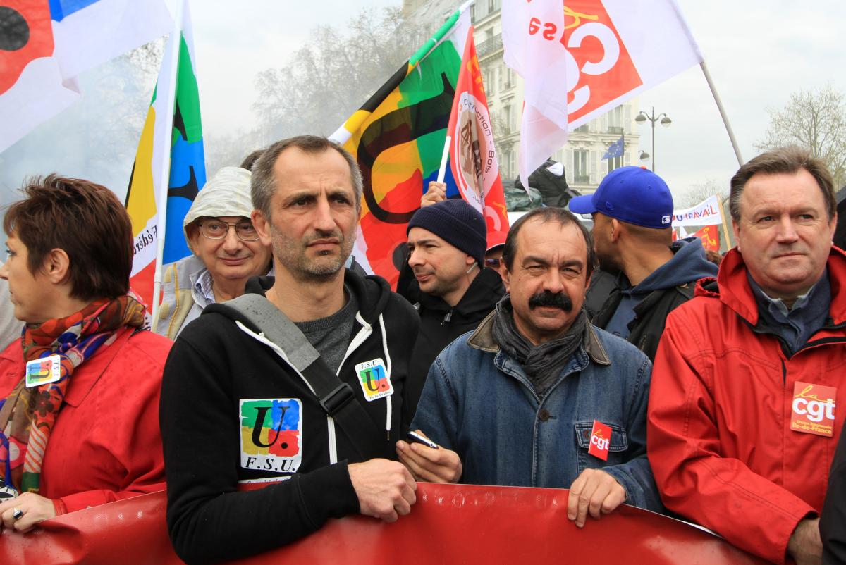 Responsables syndicaux FSU et CGT avec Philippe Martinez
