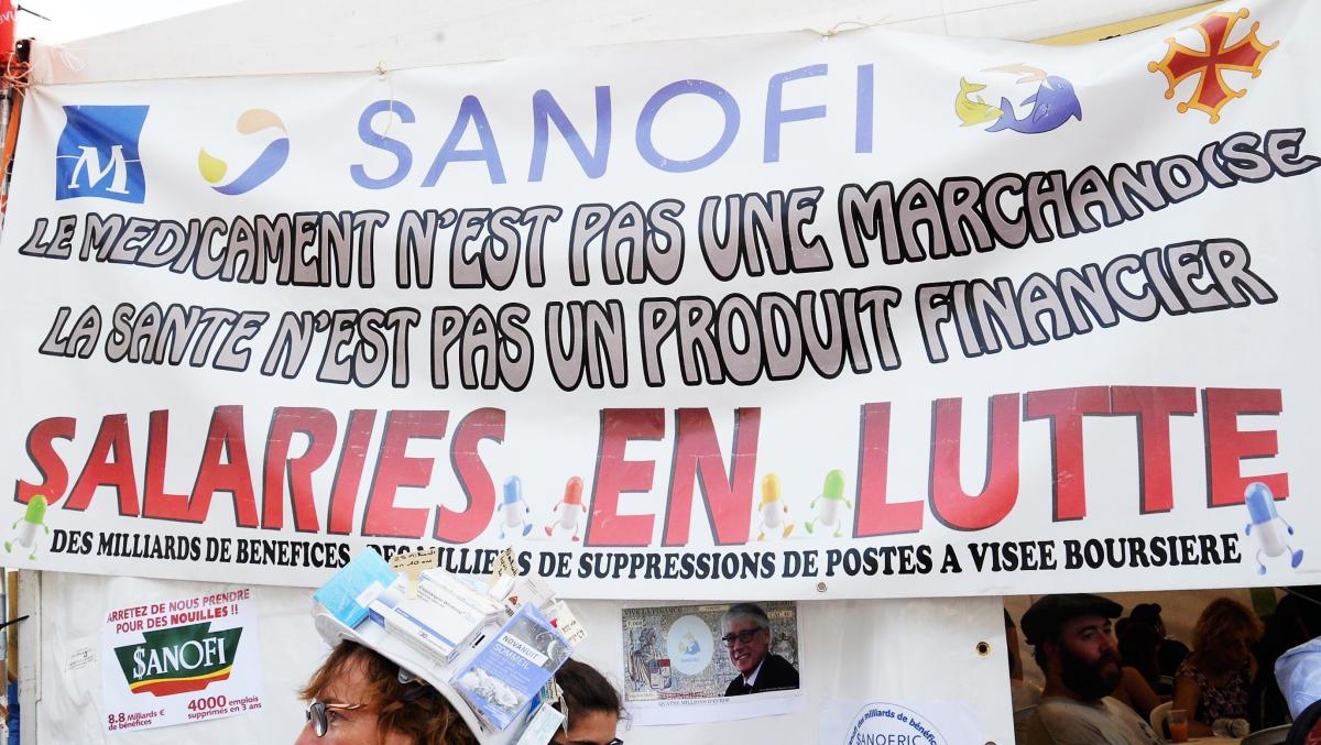 Stand du Npa les Sanofi entreprise de l'industrie pharmaceutique en lutte