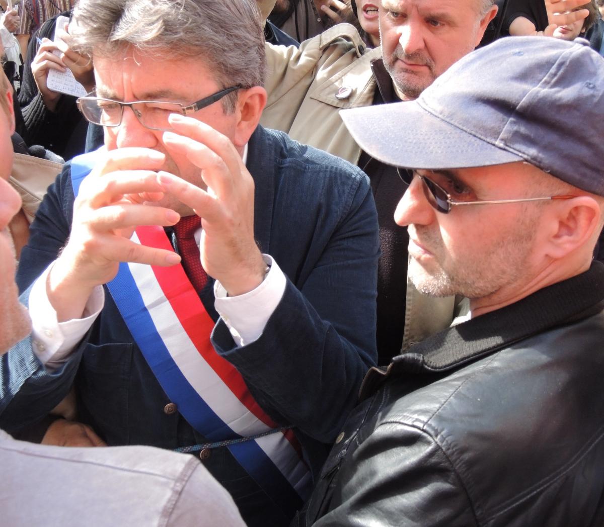 Jean Luc Mélanchon en visite au point fixe du Npa