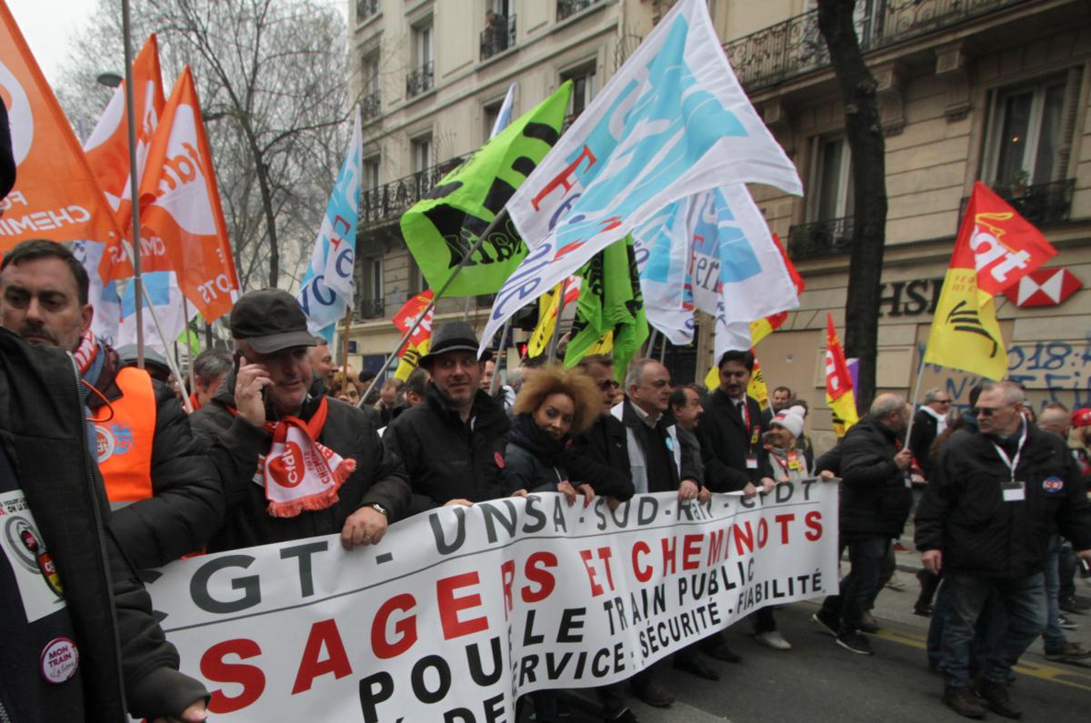 Tête du cortège syndical cheminots