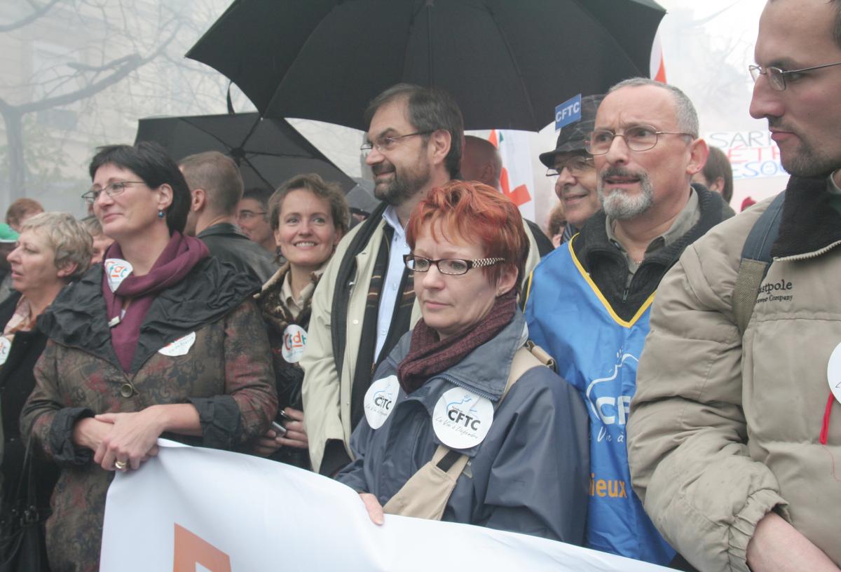 tete de cortège CFDT et CFTC à la manifestation à paris le 20 novembre 2007