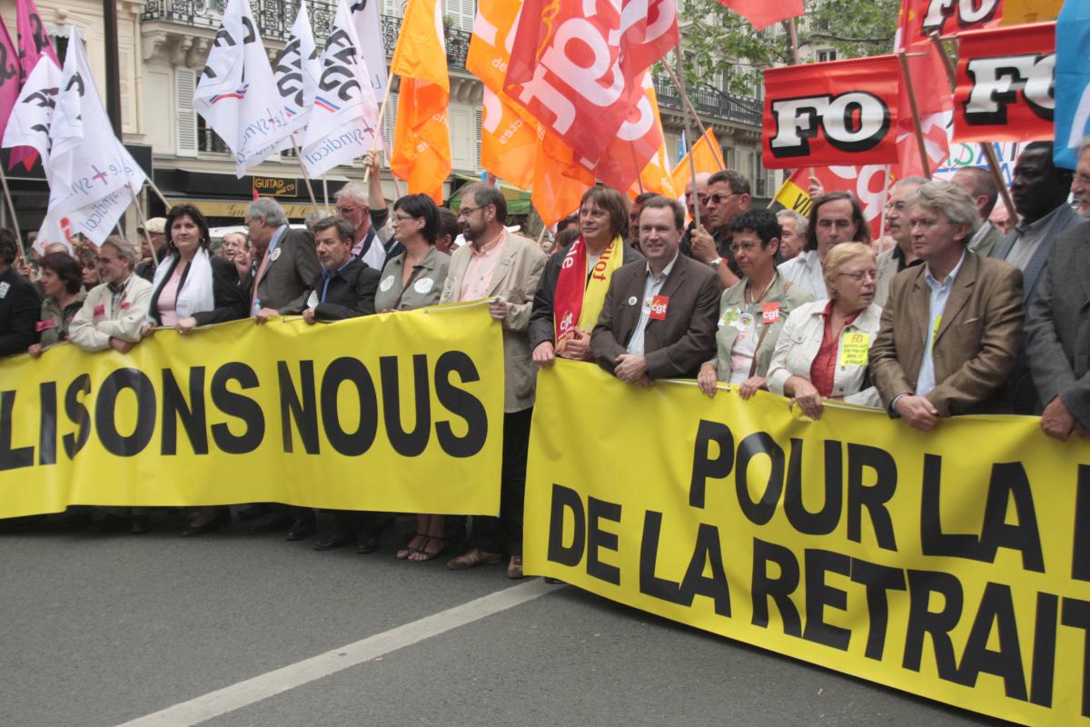La banderolle de tête avec l'ensemble des responsables syndicaux
