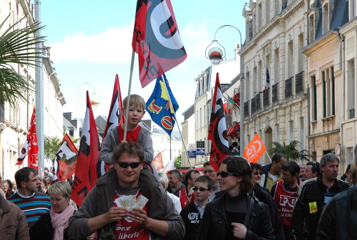 Cortège FO dans la manifestation cherbourgeoise.