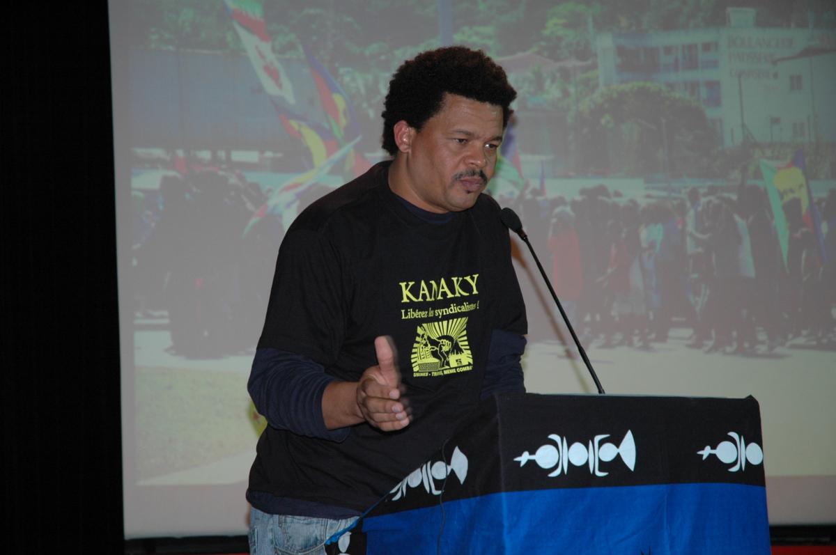 Elie DOMOTA du LKP Guadeloupe en solidarité des sept de l' USTKE