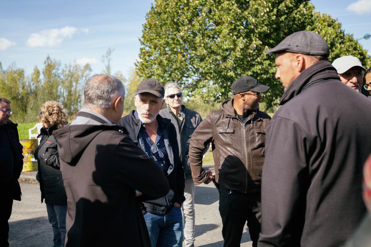 FRANCE - LABOUR - PHILIPPE POTOU MEETS TRANSDEV STRIKERS ON THEIR PICKET LINE