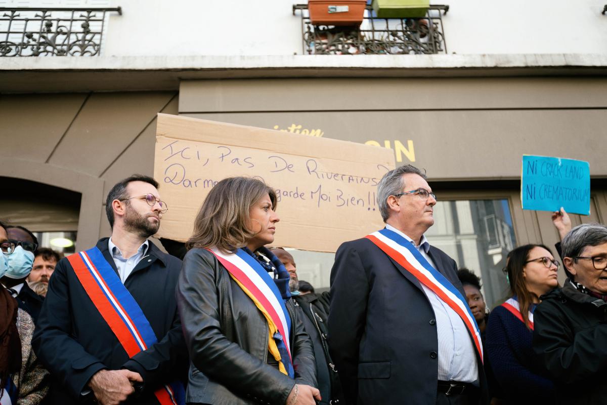 FRANCE - SOCIAL - RALLY AGAINST THE WALL OF SHAME AND DISPLACEMENT OF DRUG USERS AT PORTE DE LA VILLETTE